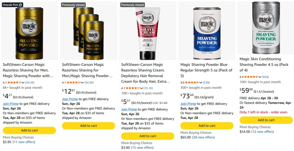 Magic Shaving Powder in Amazon